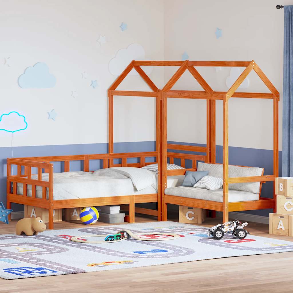 Day Bed Set with Roof without Mattress Wax Brown 80x200 cm