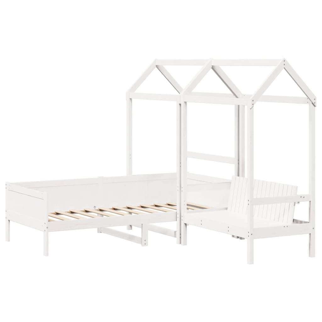 vidaXL Day Bed and Bench Set with Roof without Mattress White 90x190 cm Single