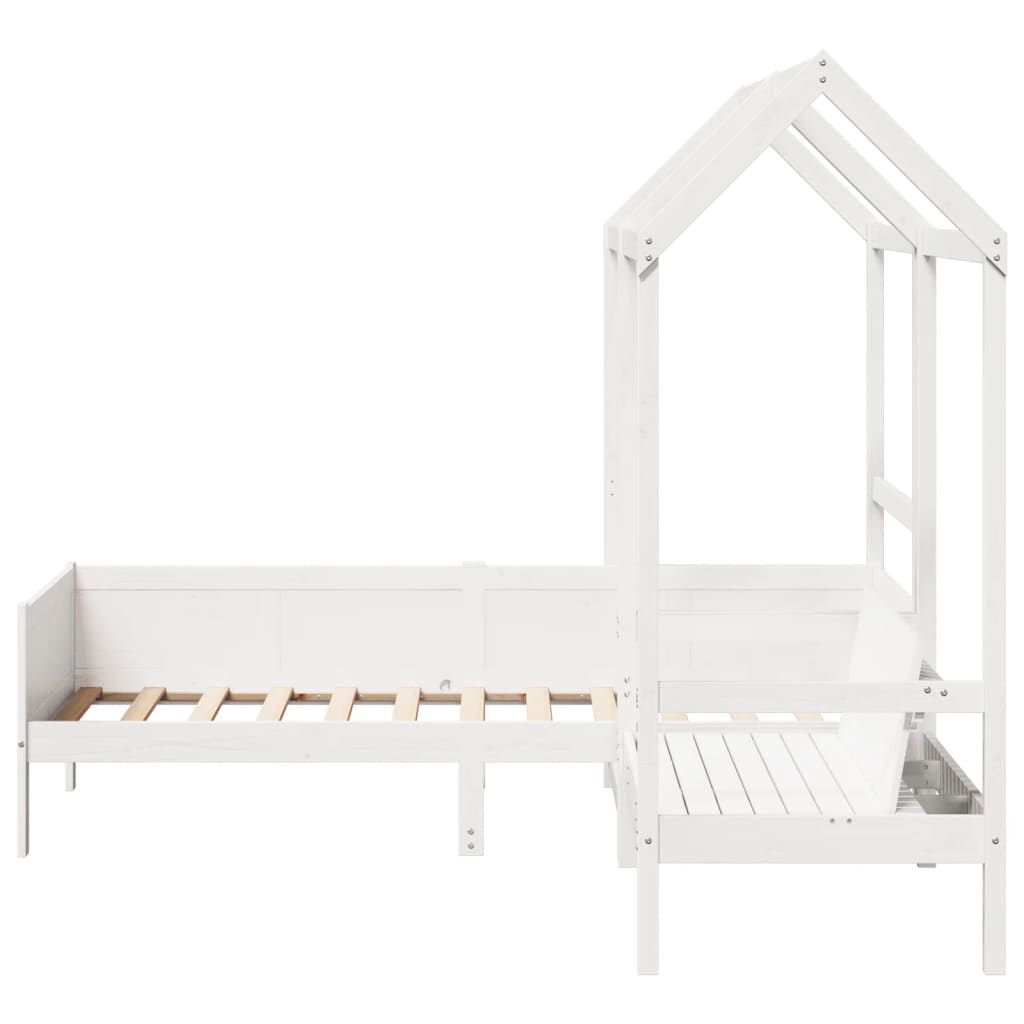 vidaXL Day Bed and Bench Set with Roof without Mattress White 90x190 cm Single