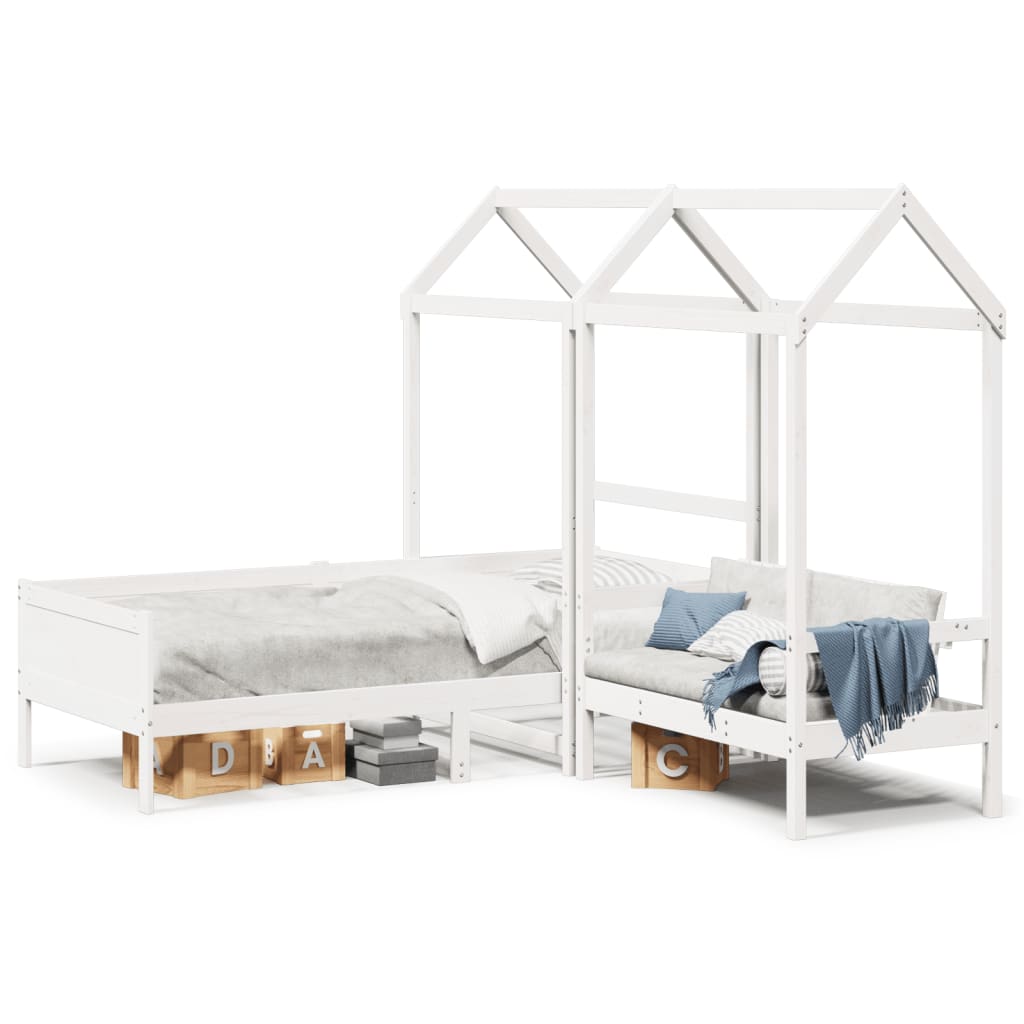 vidaXL Day Bed and Bench Set with Roof without Mattress White 90x190 cm Single