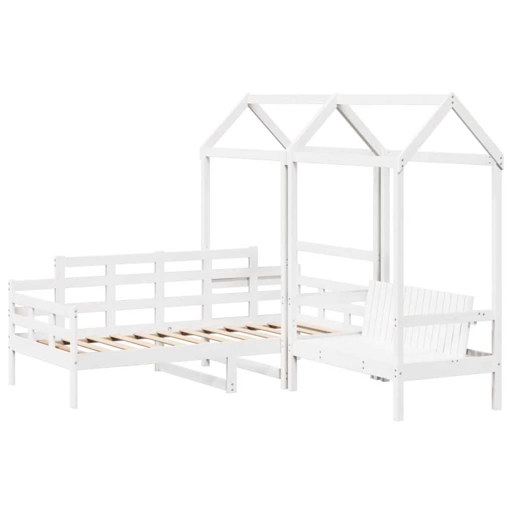 vidaXL Day Bed and Bench Set with Roof without Mattress White 90x200 cm