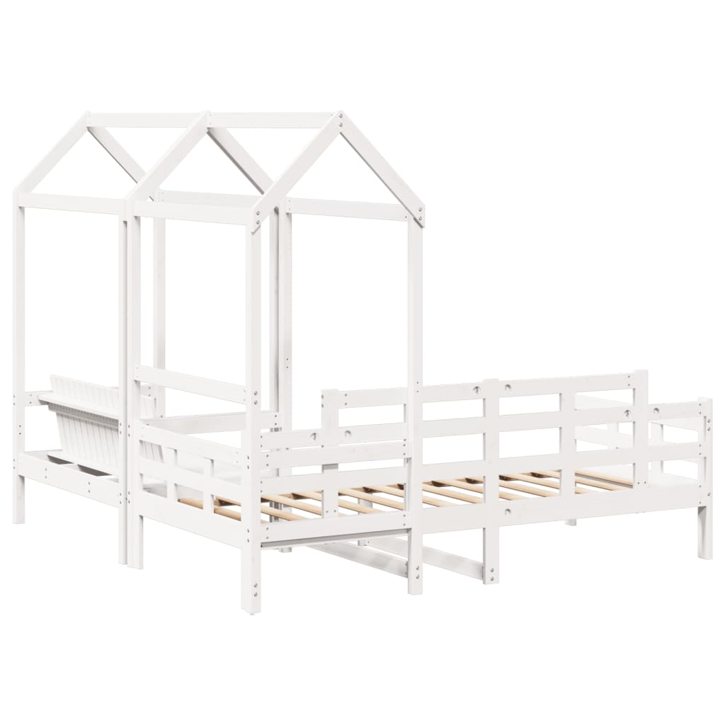 vidaXL Day Bed and Bench Set with Roof without Mattress White 90x200 cm