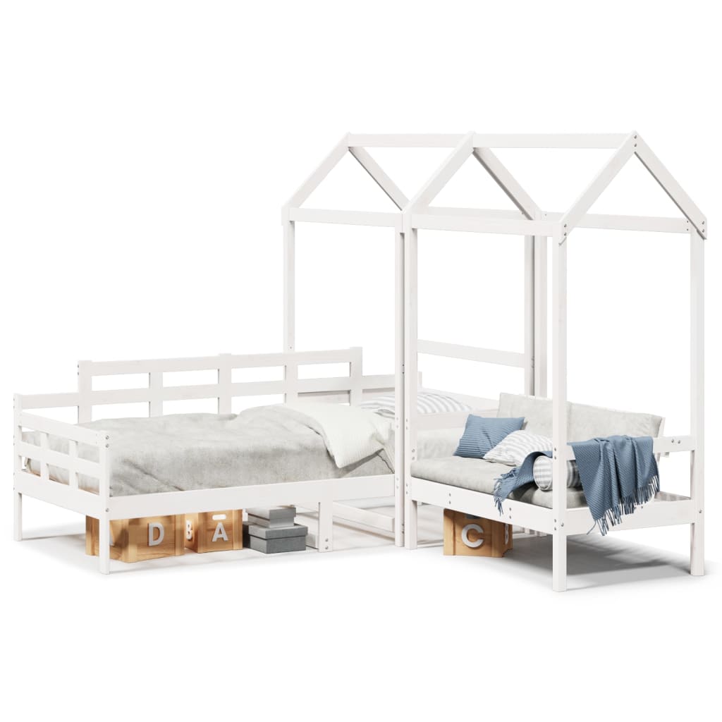 vidaXL Day Bed and Bench Set with Roof without Mattress White 90x200 cm