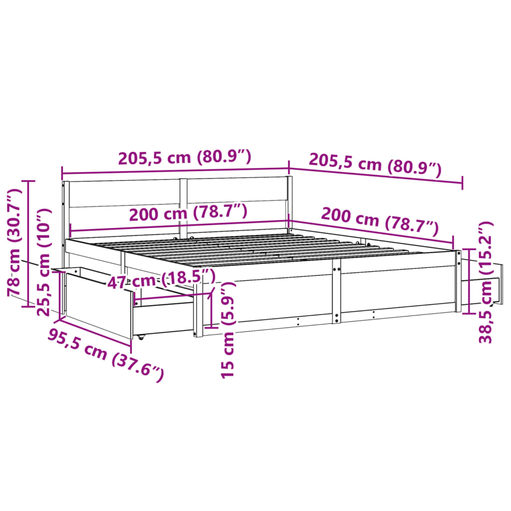 vidaXL Bed Frame without Mattress 200x200 cm Solid Wood Pine