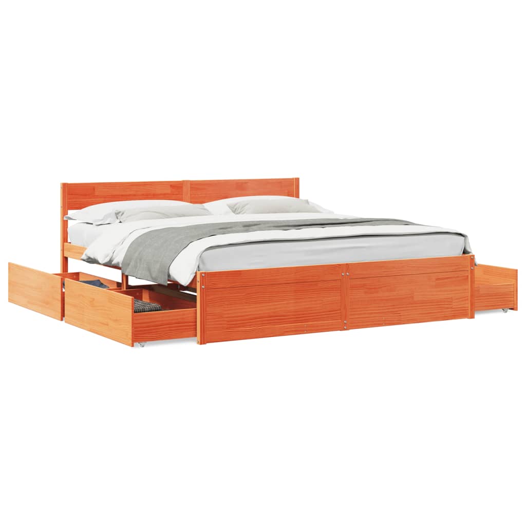 Bed Frame without Mattress Wax Brown 200x200 cm Solid Wood Pine
