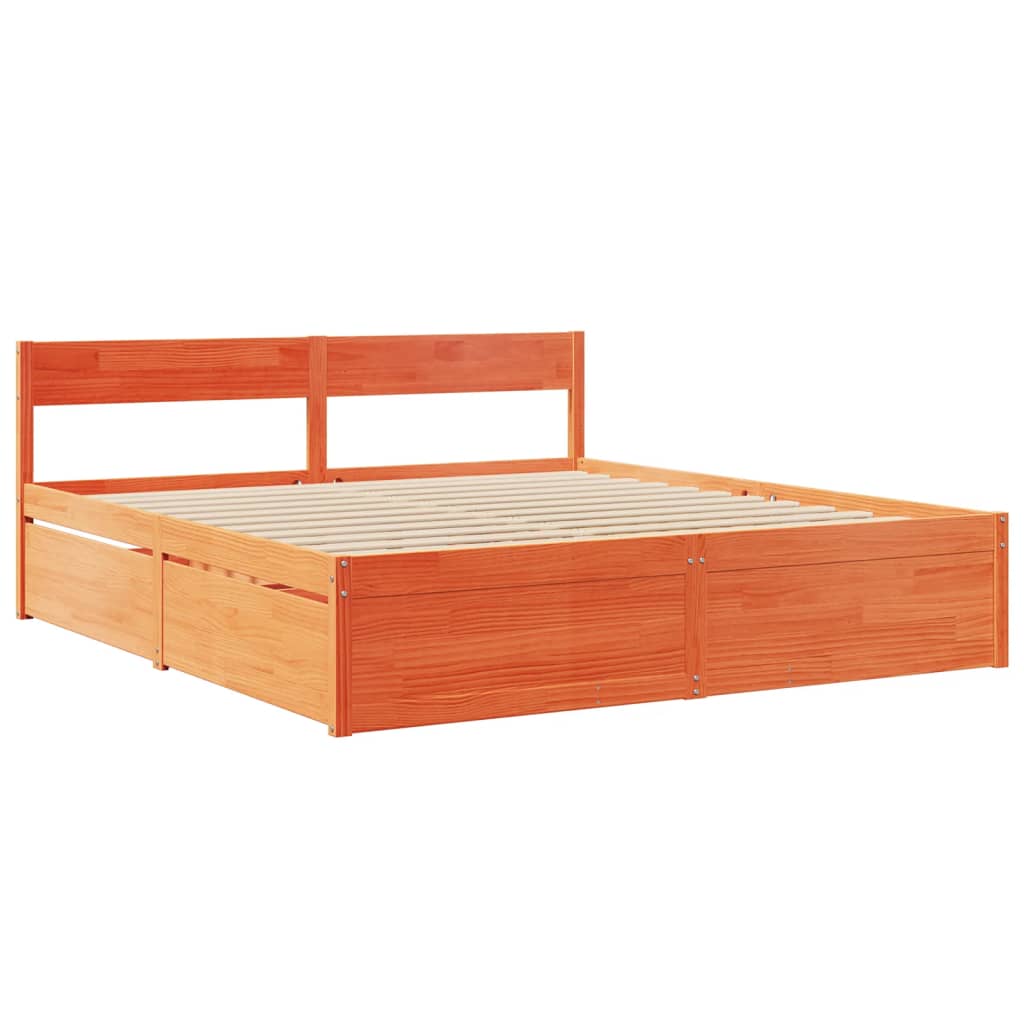 Bed Frame without Mattress Wax Brown 200x200 cm Solid Wood Pine