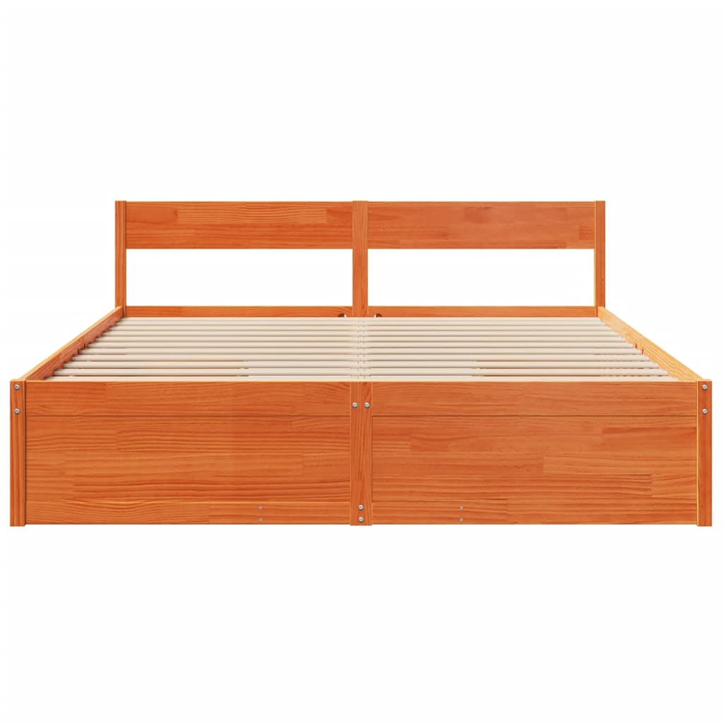 Bed Frame without Mattress Wax Brown 200x200 cm Solid Wood Pine