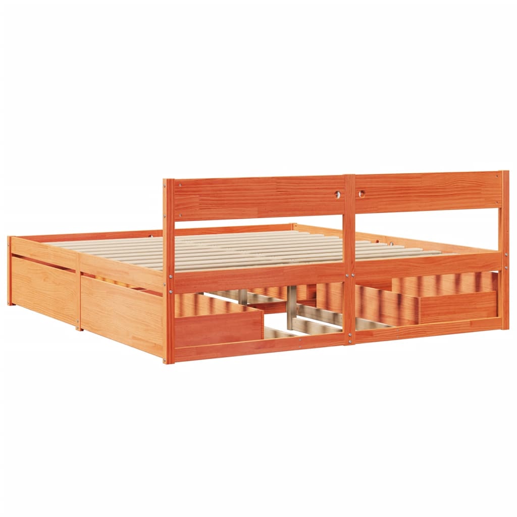 Bed Frame without Mattress Wax Brown 200x200 cm Solid Wood Pine
