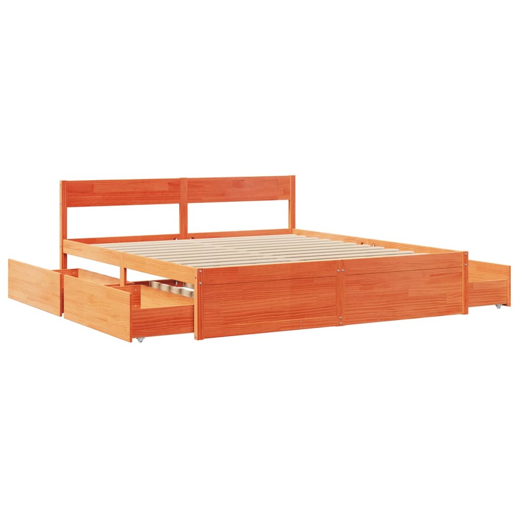 Bed Frame without Mattress Wax Brown 200x200 cm Solid Wood Pine