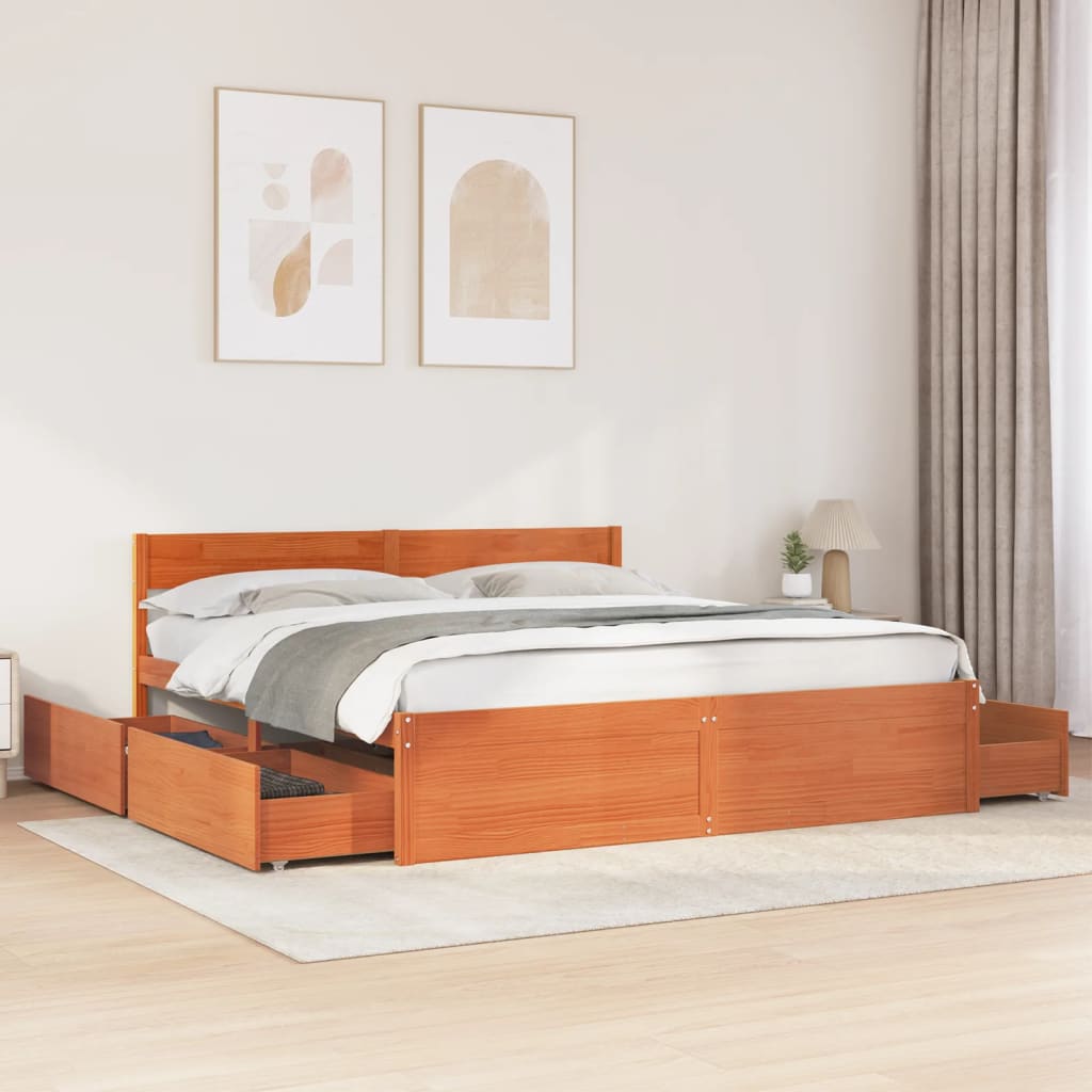 Bed Frame without Mattress Wax Brown 200x200 cm Solid Wood Pine