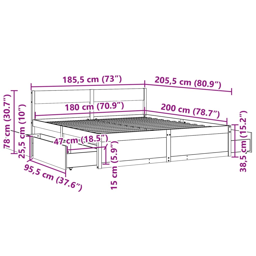 vidaXL Bed Frame without Mattress Wax Brown 180x200 cm Super King Solid Wood Pine