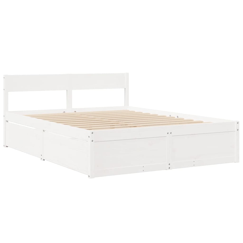 vidaXL Bed Frame without Mattress White 150x200 cm King Size Solid Wood Pine