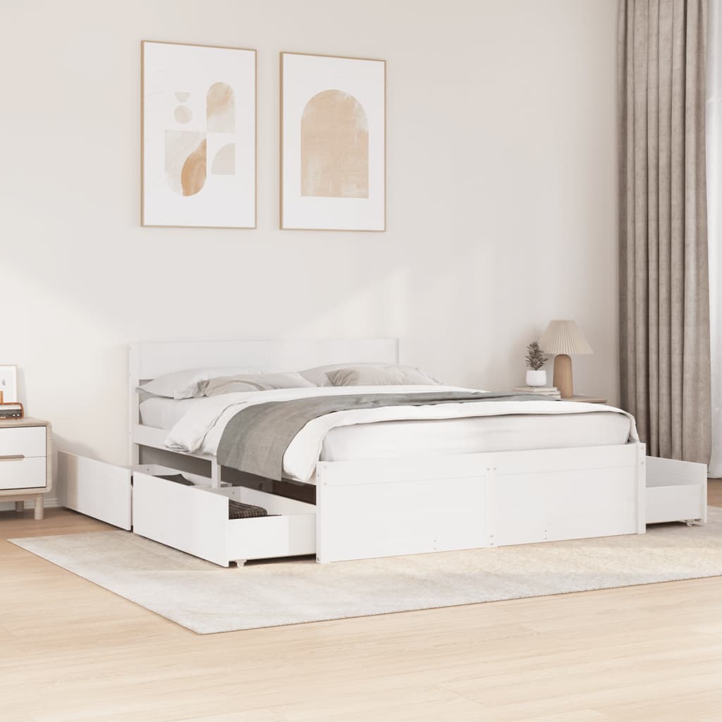 vidaXL Bed Frame without Mattress White 150x200 cm King Size Solid Wood Pine