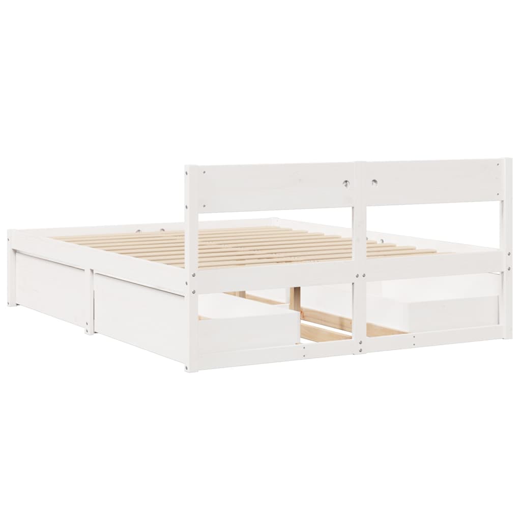 vidaXL Bed Frame without Mattress White 150x200 cm King Size Solid Wood Pine