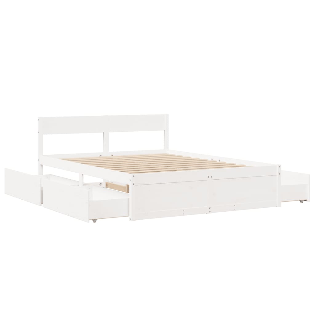 vidaXL Bed Frame without Mattress White 150x200 cm King Size Solid Wood Pine