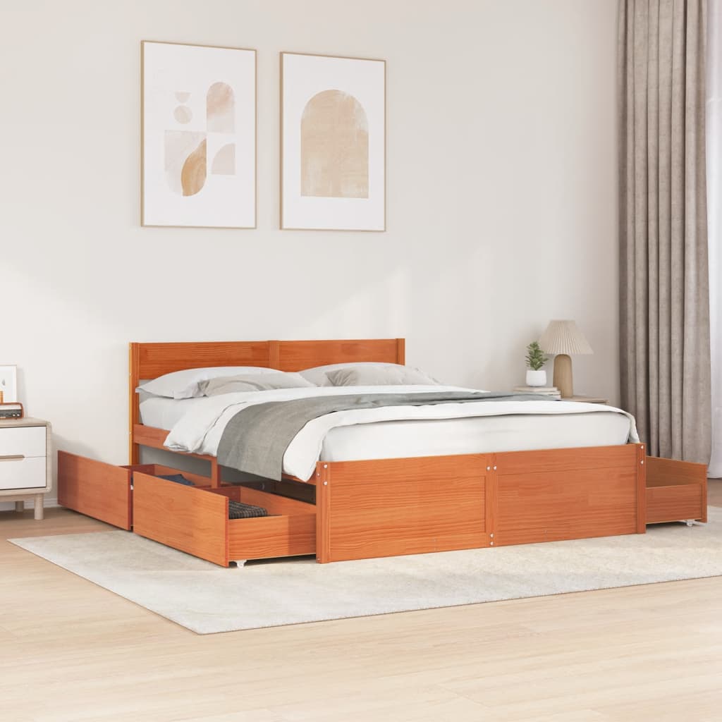 vidaXL Bed Frame without Mattress Wax Brown 140x200 cm Solid Wood Pine