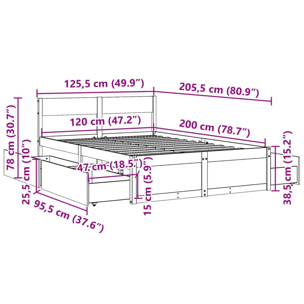 vidaXL Bed Frame without Mattress 120x200 cm Solid Wood Pine