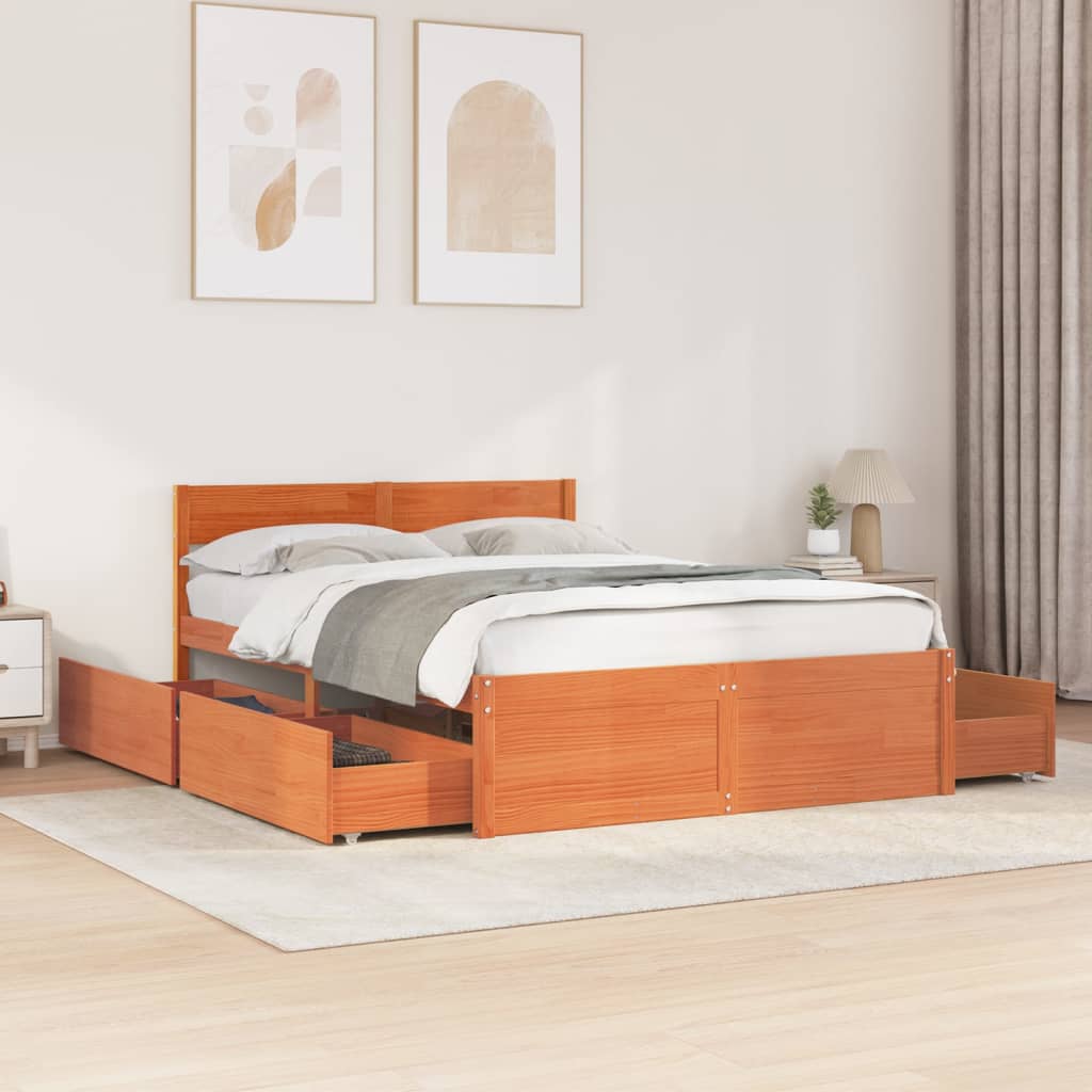 vidaXL Bed Frame without Mattress Wax Brown 120x200 cm Solid Wood Pine