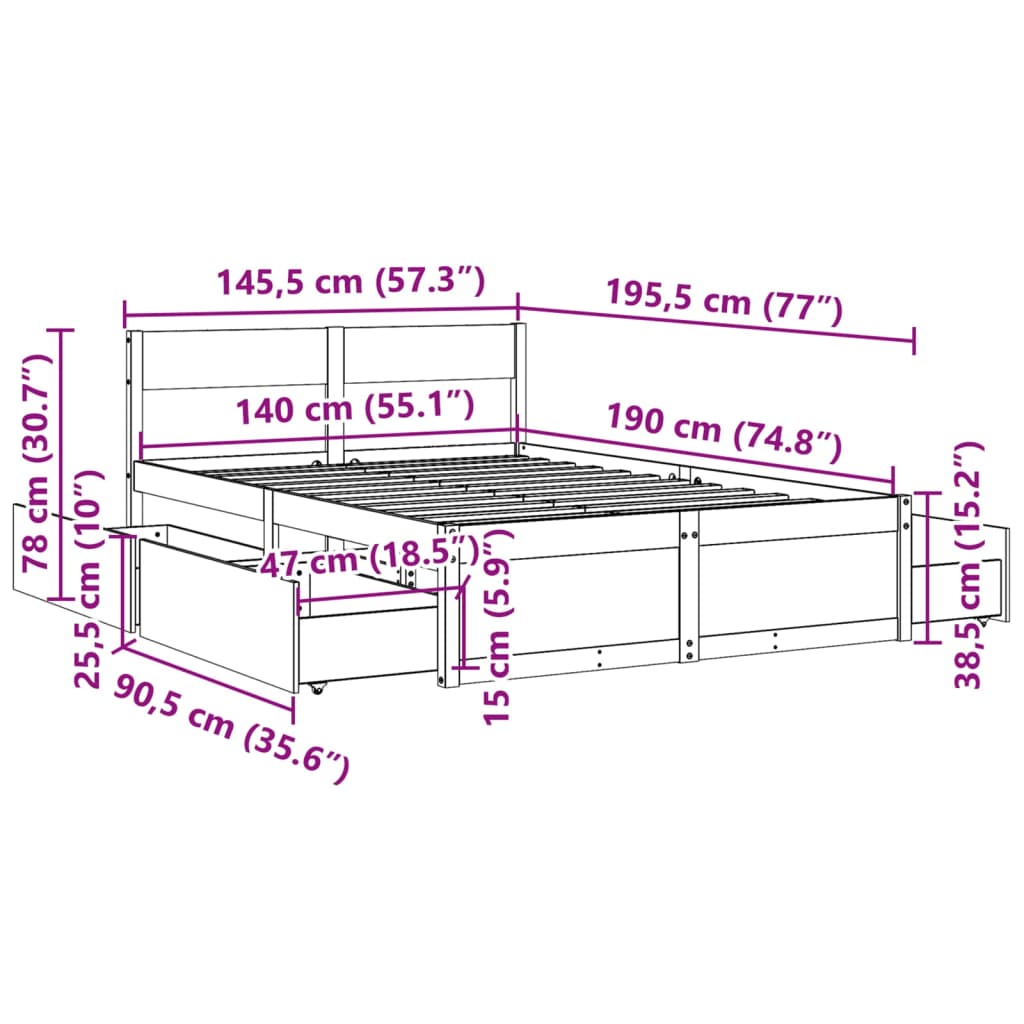 vidaXL Bed Frame without Mattress 140x190 cm Solid Wood Pine