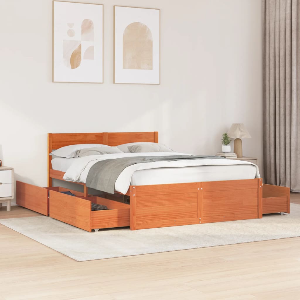 vidaXL Bed Frame without Mattress Wax Brown 140x190 cm Solid Wood Pine