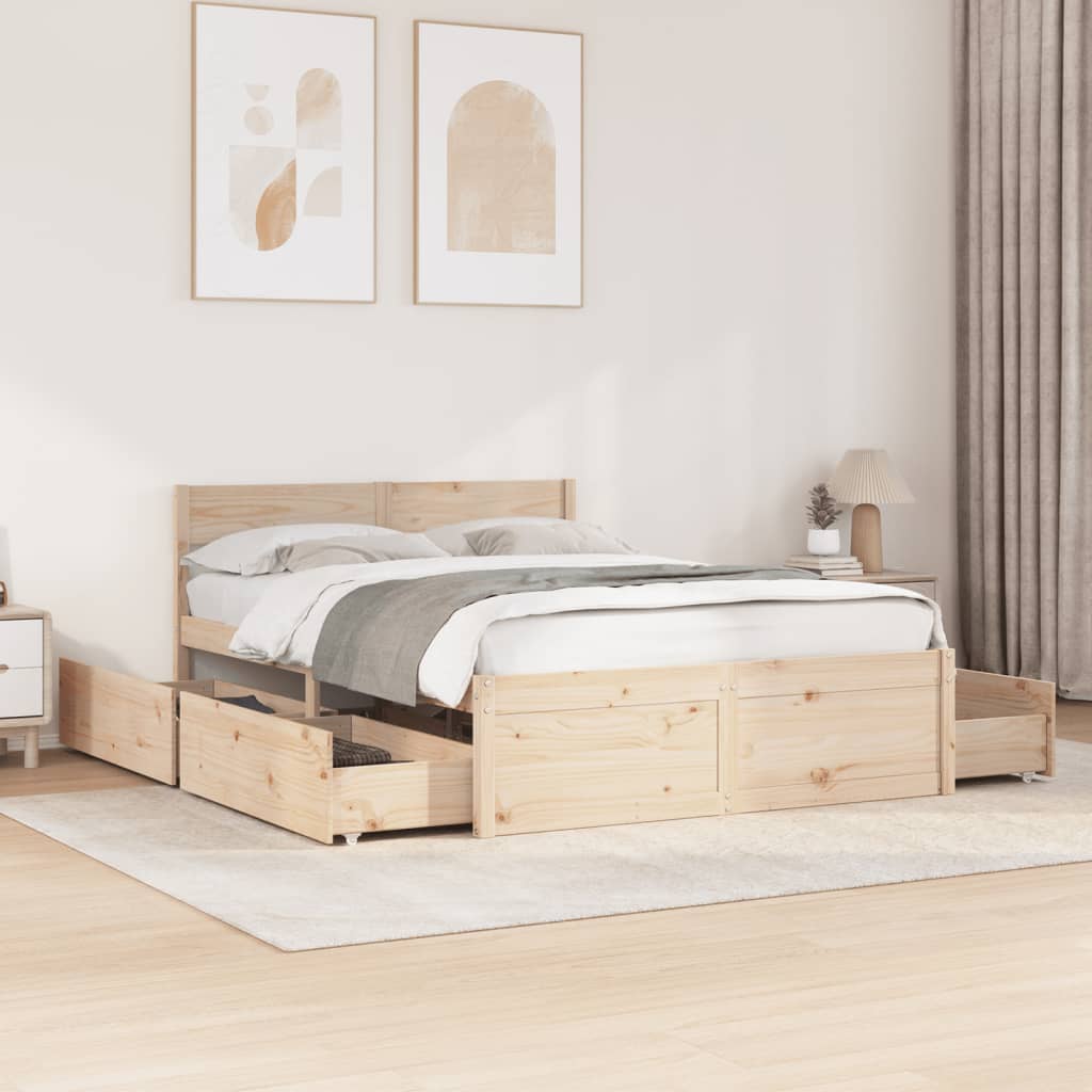 vidaXL Bed Frame without Mattress 135x190 cm Double Solid Wood Pine