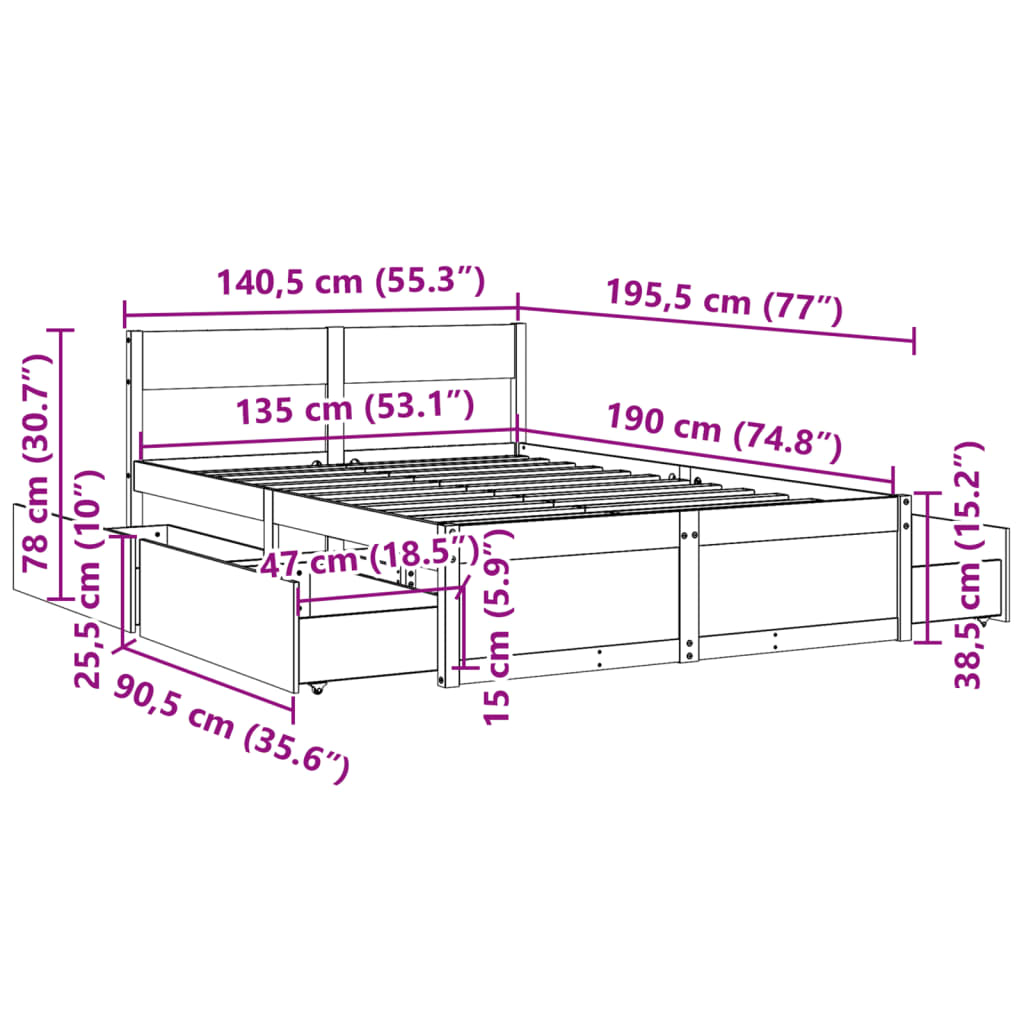 vidaXL Bed Frame without Mattress 135x190 cm Double Solid Wood Pine