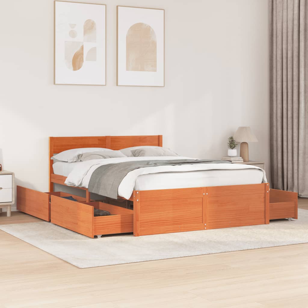 vidaXL Bed Frame without Mattress Wax Brown 135x190 cm Double Solid Wood Pine