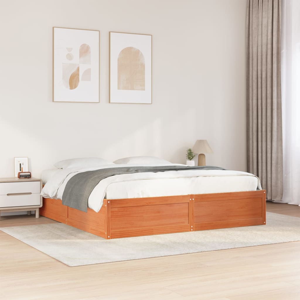 vidaXL Bed Frame without Mattress Wax Brown 200x200 cm Solid Wood Pine