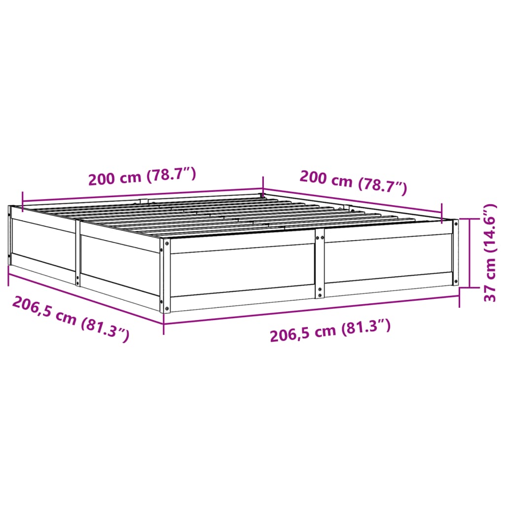 vidaXL Bed Frame without Mattress Wax Brown 200x200 cm Solid Wood Pine