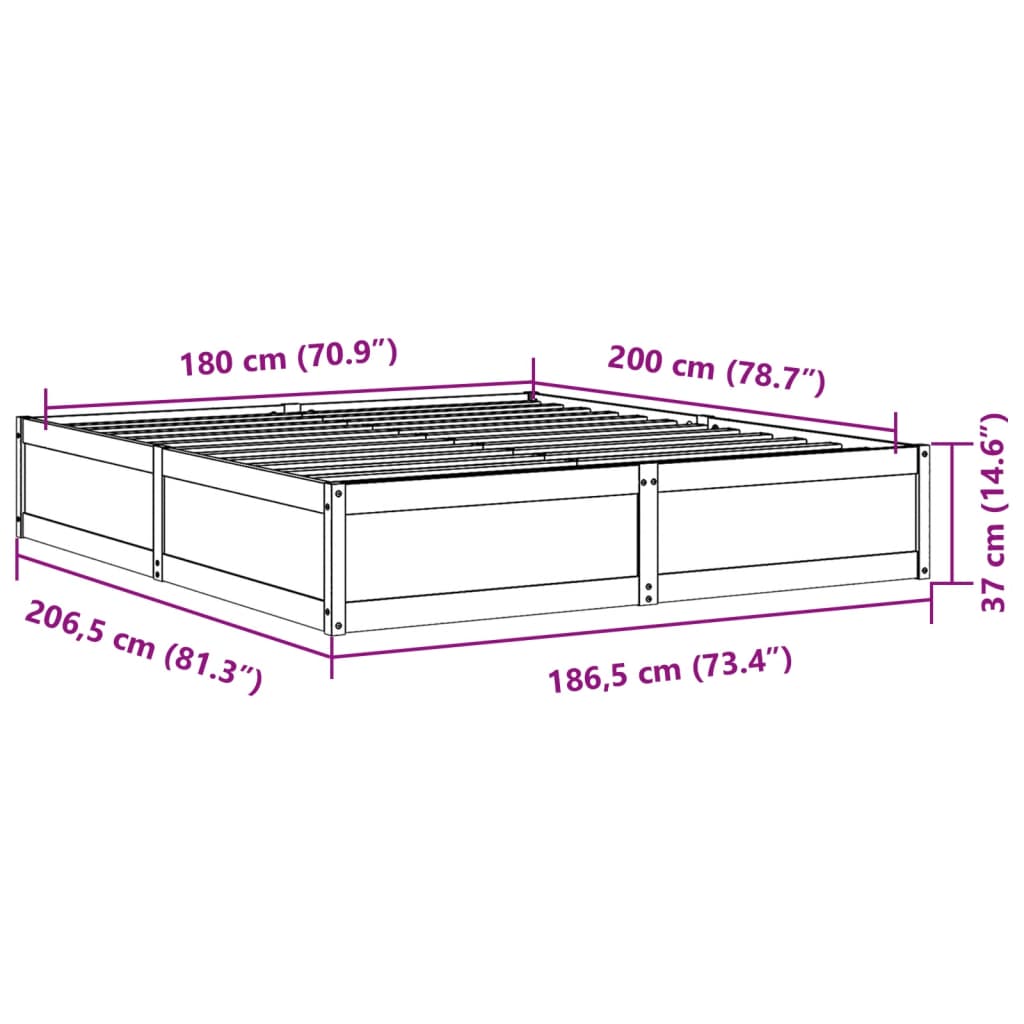 vidaXL Bed Frame without Mattress 180x200 cm Super King Solid Wood Pine