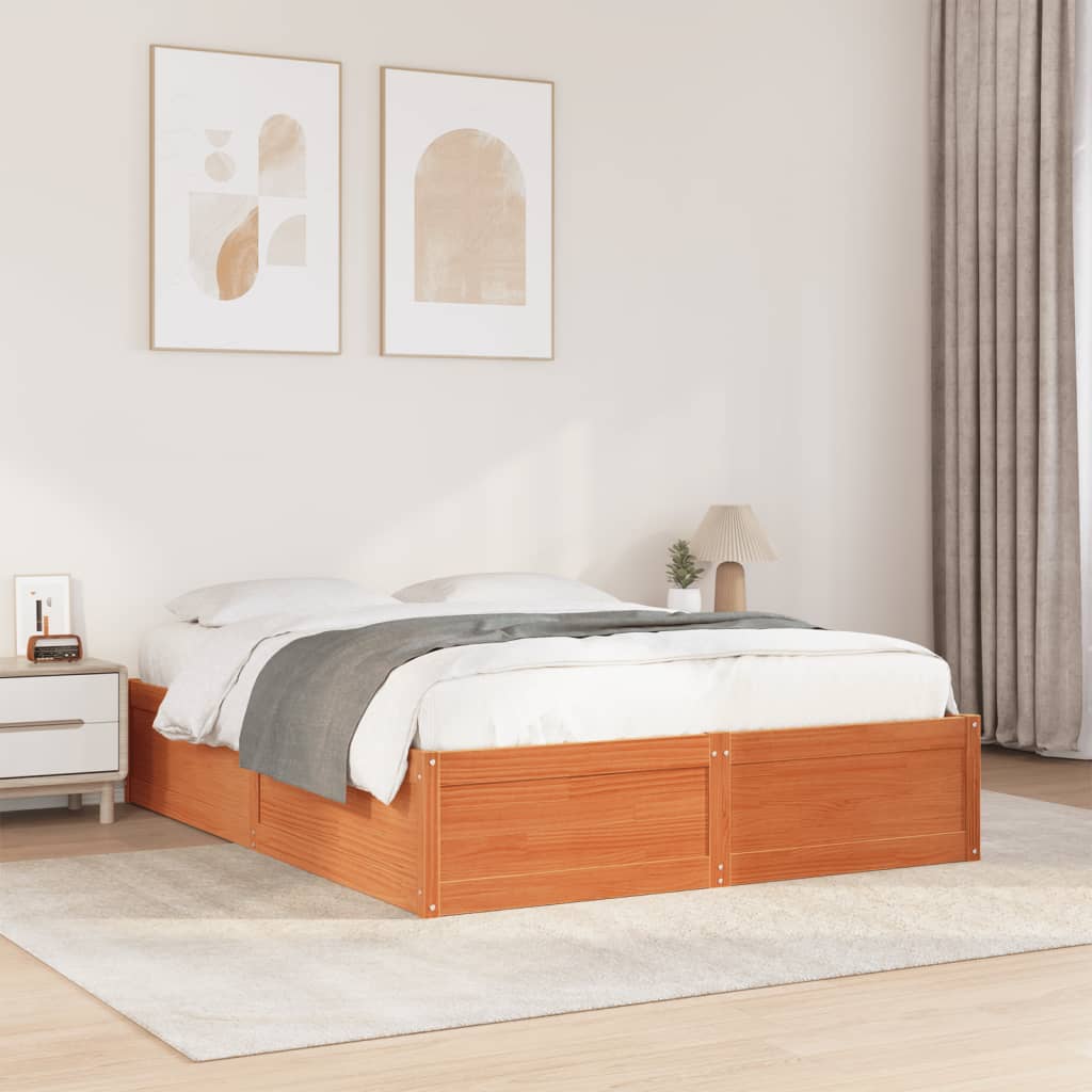 vidaXL Bed Frame without Mattress Wax Brown 160x200 cm Solid Wood Pine