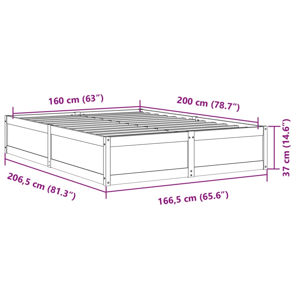 vidaXL Bed Frame without Mattress Wax Brown 160x200 cm Solid Wood Pine