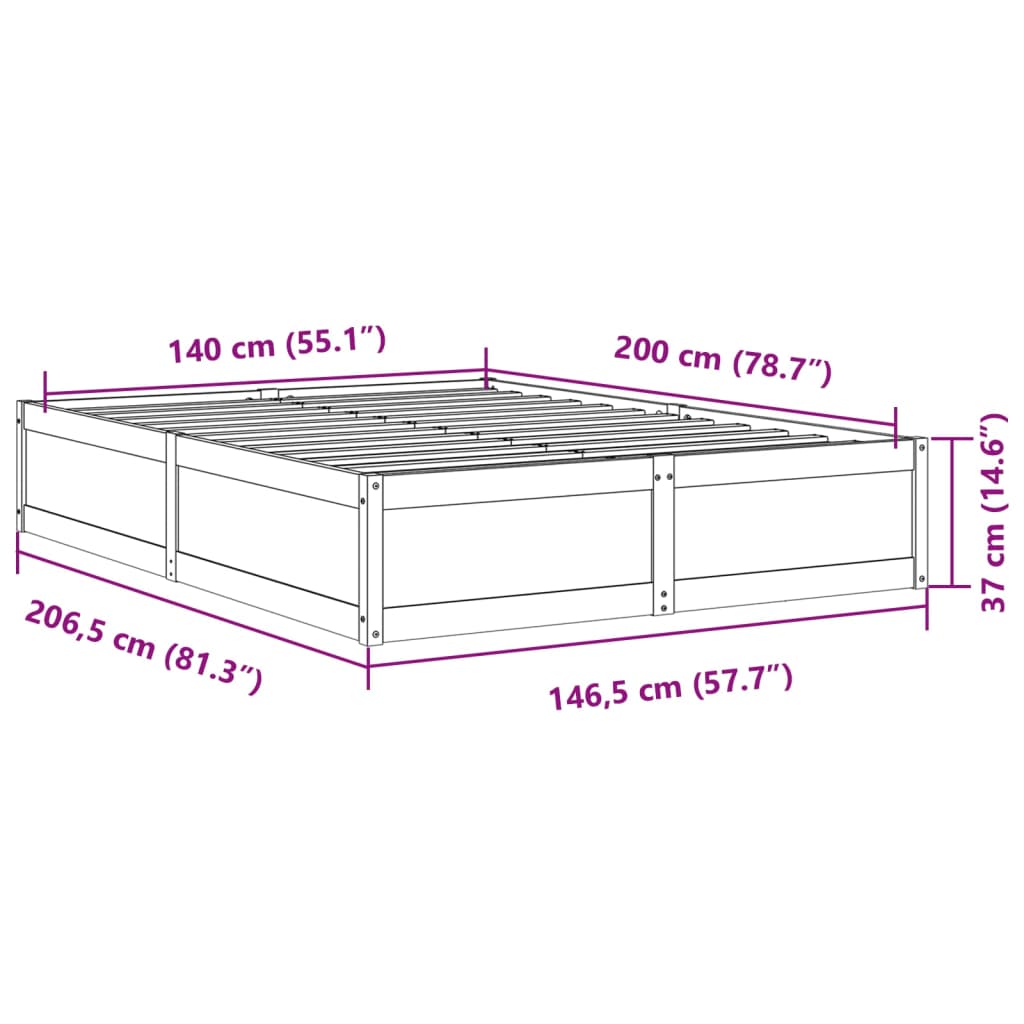 vidaXL Bed Frame without Mattress White 140x200 cm Solid Wood Pine