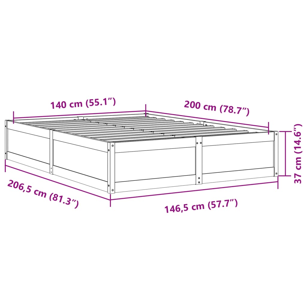 vidaXL Bed Frame without Mattress Wax Brown 140x200 cm Solid Wood Pine