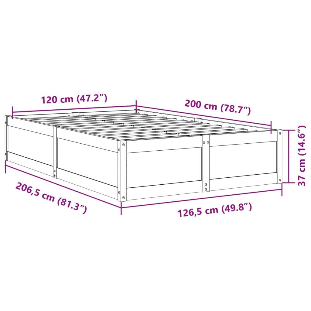 vidaXL Bed Frame without Mattress Wax Brown 120x200 cm Solid Wood Pine