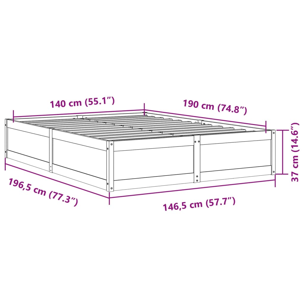 vidaXL Bed Frame without Mattress White 140x190 cm Solid Wood Pine