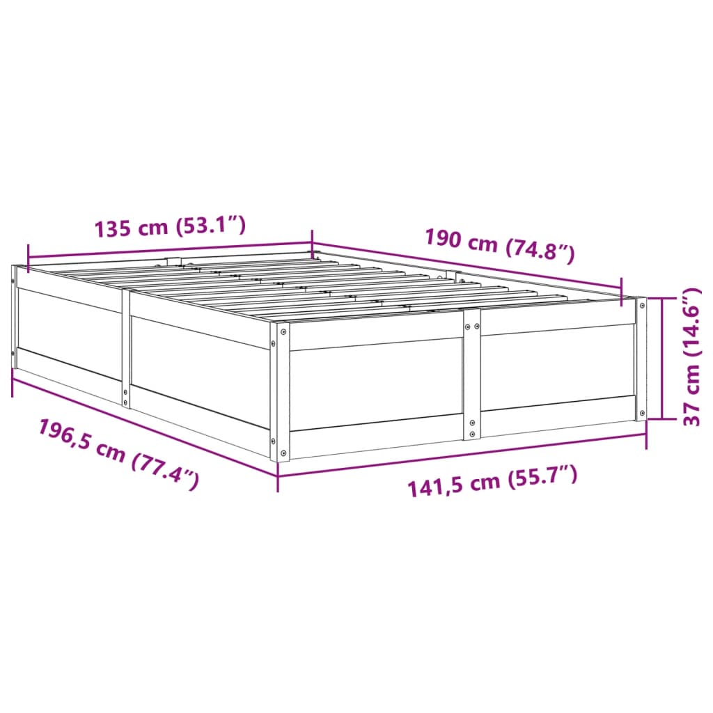 vidaXL Bed Frame without Mattress 135x190 cm Double Solid Wood Pine