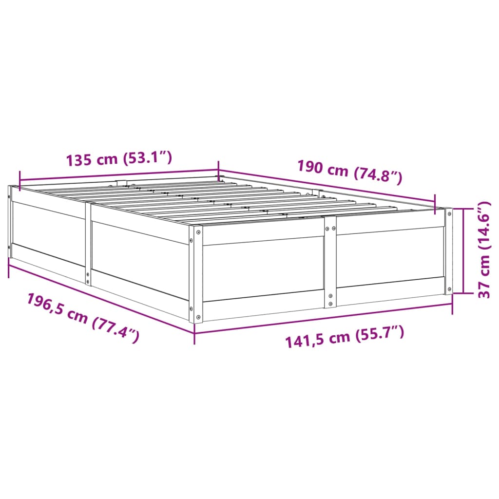 vidaXL Bed Frame without Mattress White 135x190 cm Double Solid Wood Pine