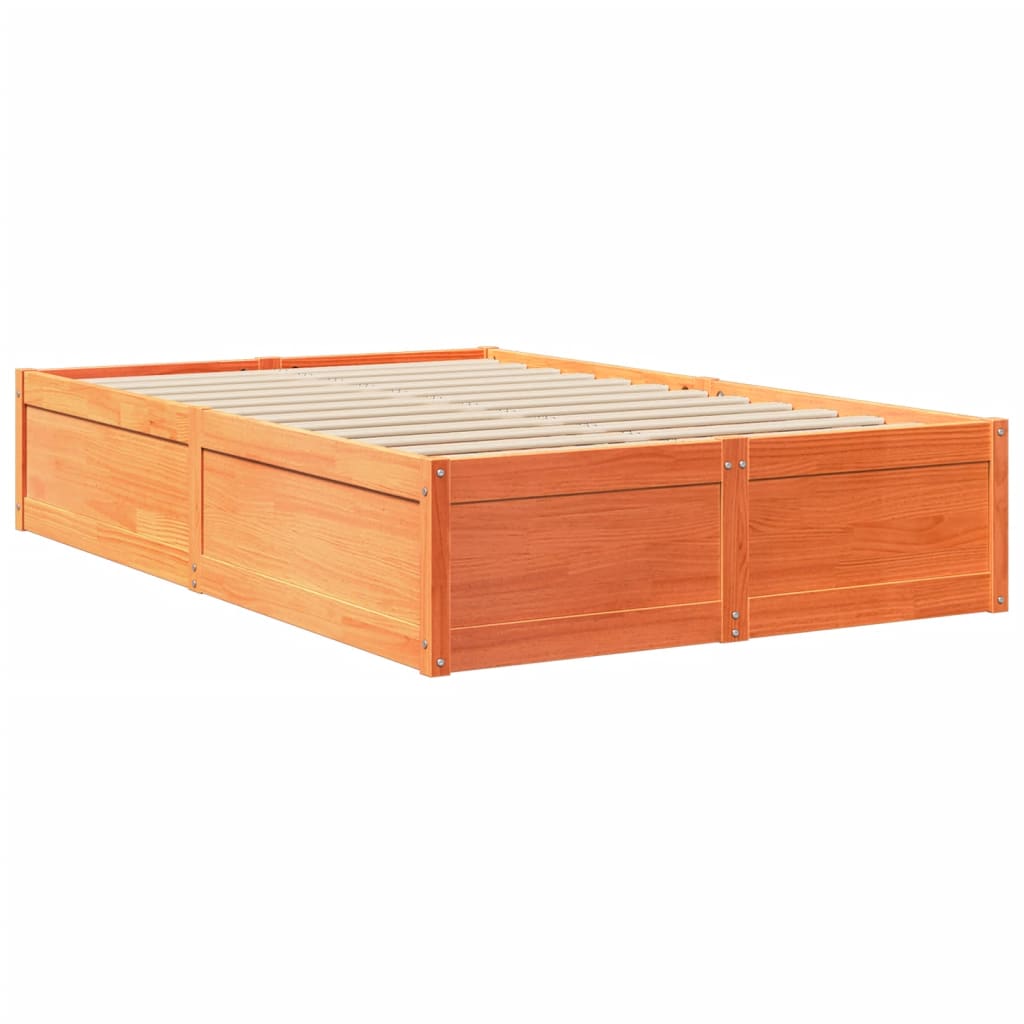 vidaXL Bed Frame without Mattress Wax Brown 135x190 cm Double Solid Wood Pine