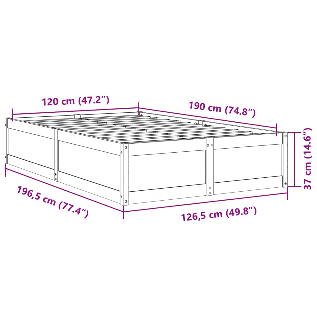 vidaXL Bed Frame without Mattress Wax Brown 120x190 cm Small Double Solid Wood Pine