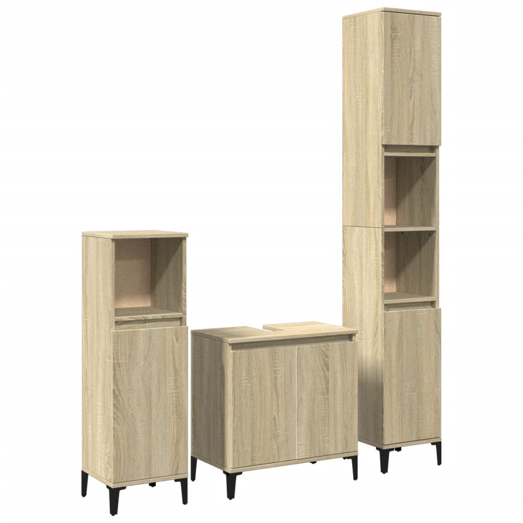 vidaXL 3 Piece Bathroom Furniture Set Sonoma Oak Engineered Wood