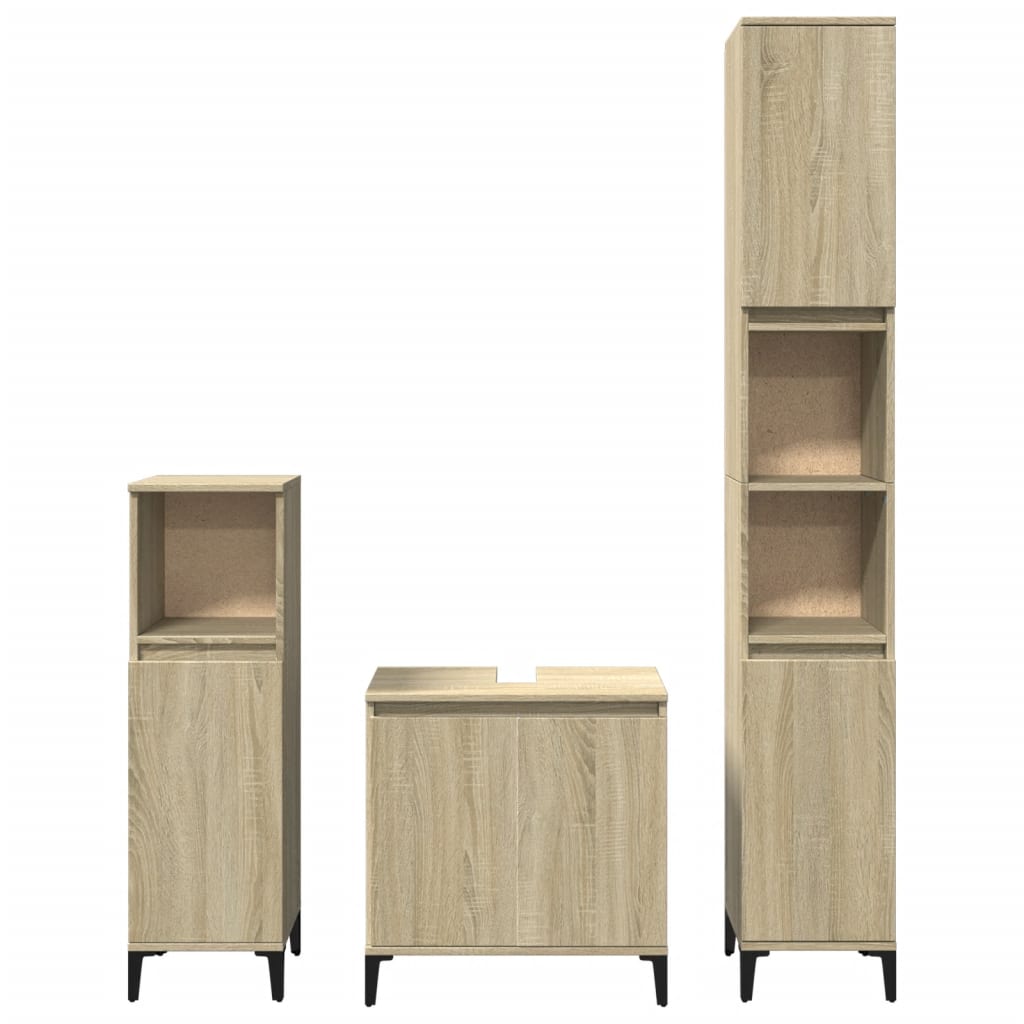 vidaXL 3 Piece Bathroom Furniture Set Sonoma Oak Engineered Wood