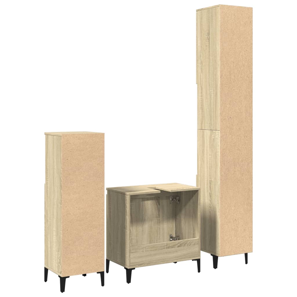 vidaXL 3 Piece Bathroom Furniture Set Sonoma Oak Engineered Wood