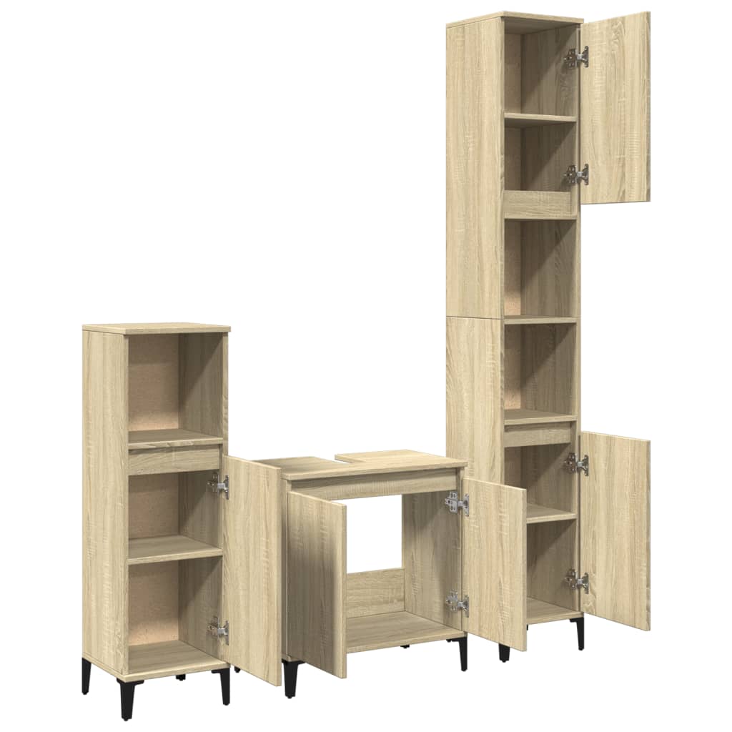 vidaXL 3 Piece Bathroom Furniture Set Sonoma Oak Engineered Wood