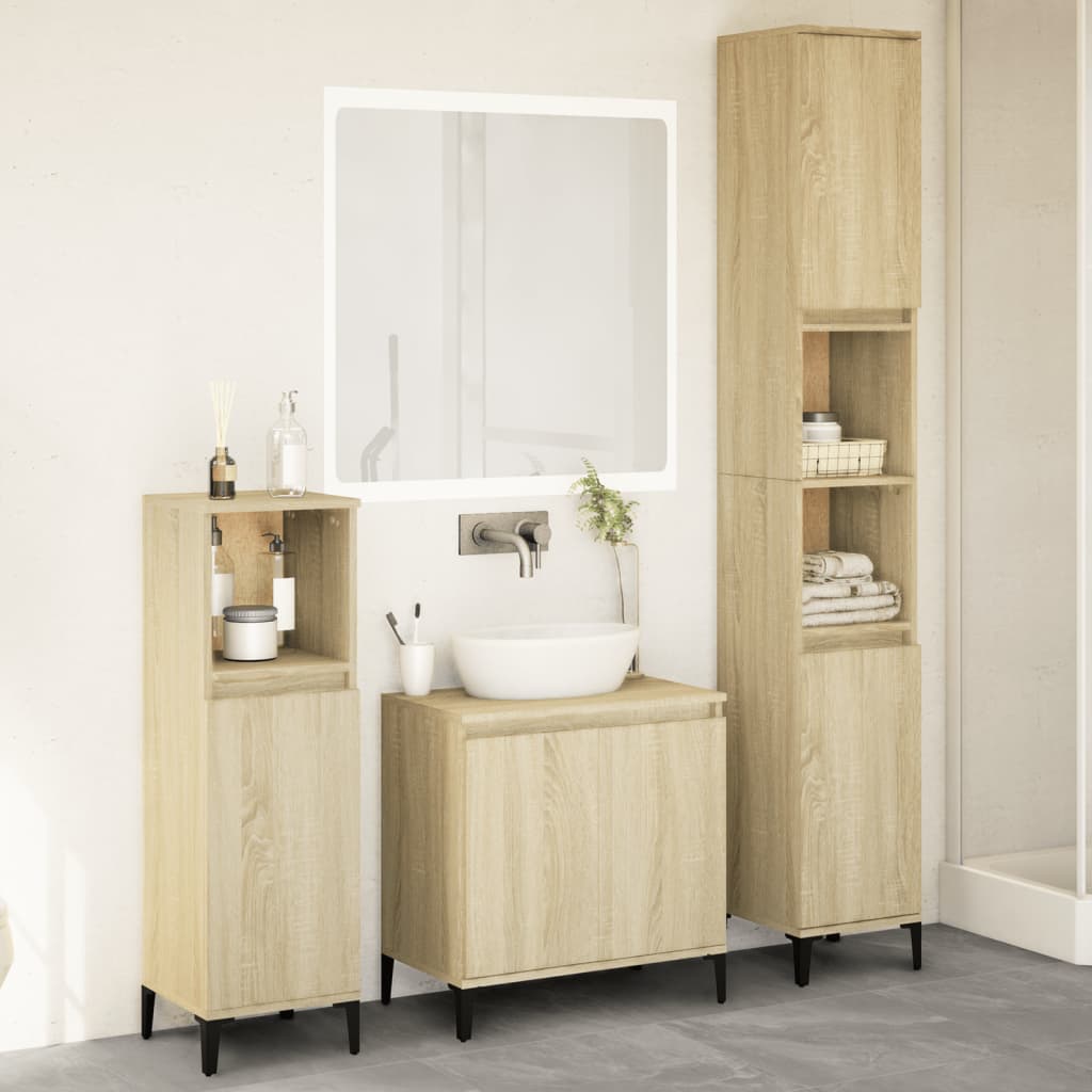 vidaXL 3 Piece Bathroom Furniture Set Sonoma Oak Engineered Wood