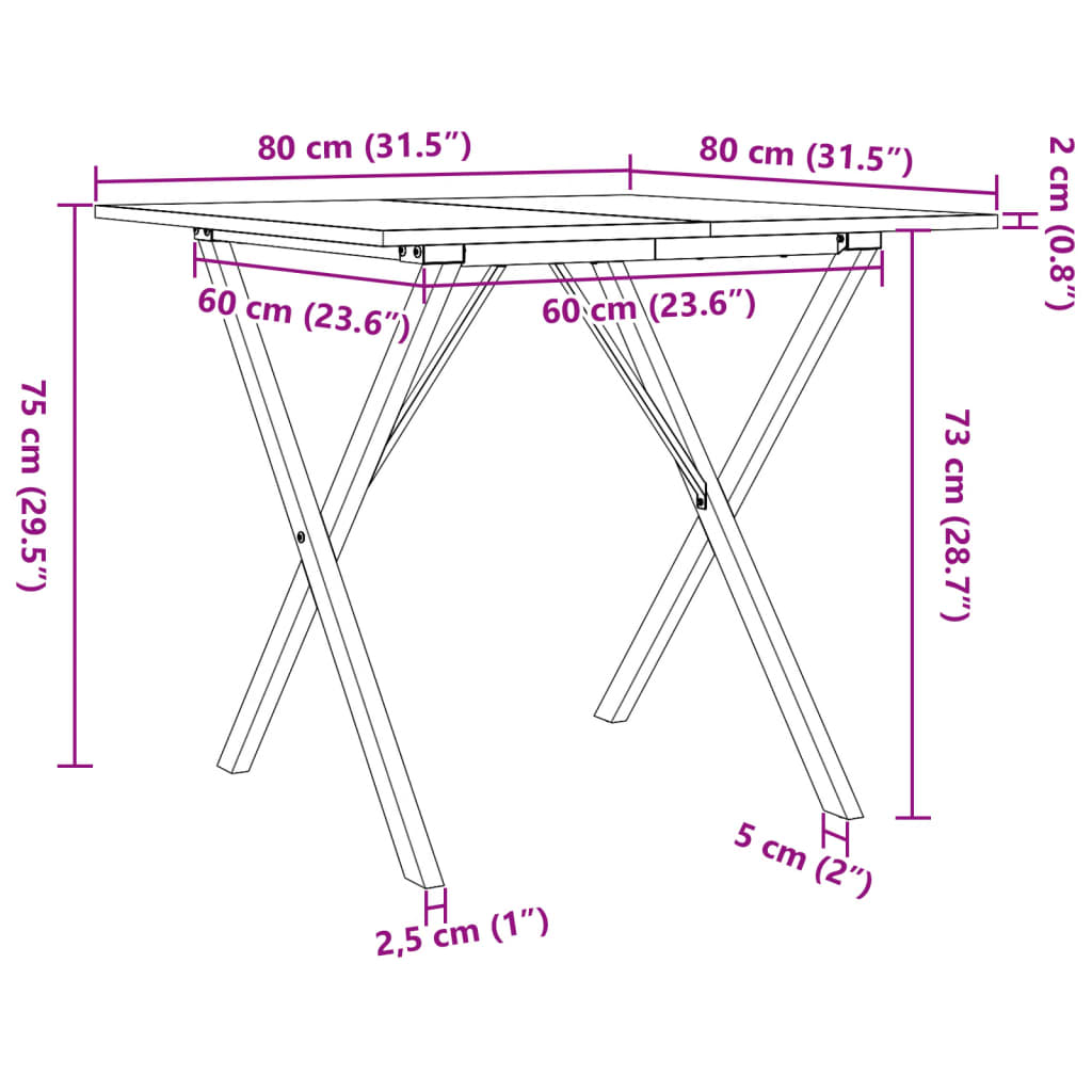 vidaXL Dining Table X-Frame 80x80x75 cm Solid Wood Pine and Steel