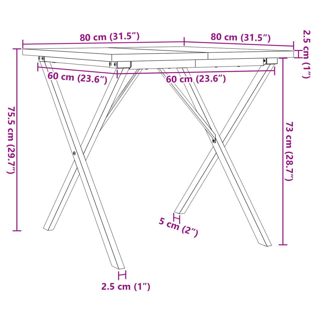 vidaXL Dining Table X-Frame 80x80x75.5 cm Solid Wood Pine and Steel