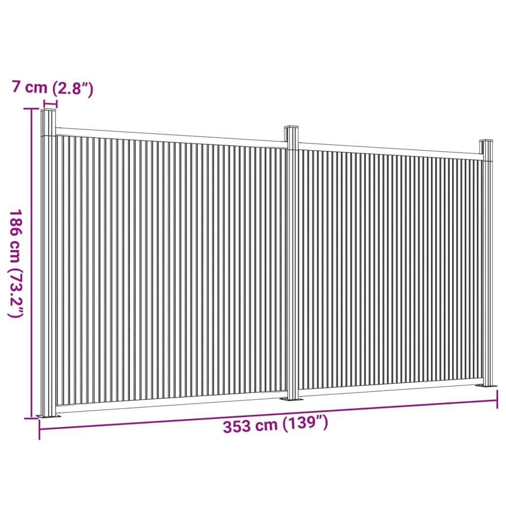 vidaXL Fence Panel Grey 353x186 cm WPC