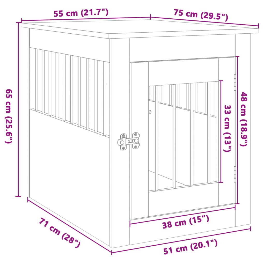 vidaXL Dog Crate Furniture Sonoma Oak 55x75x65 cm Engineered Wood