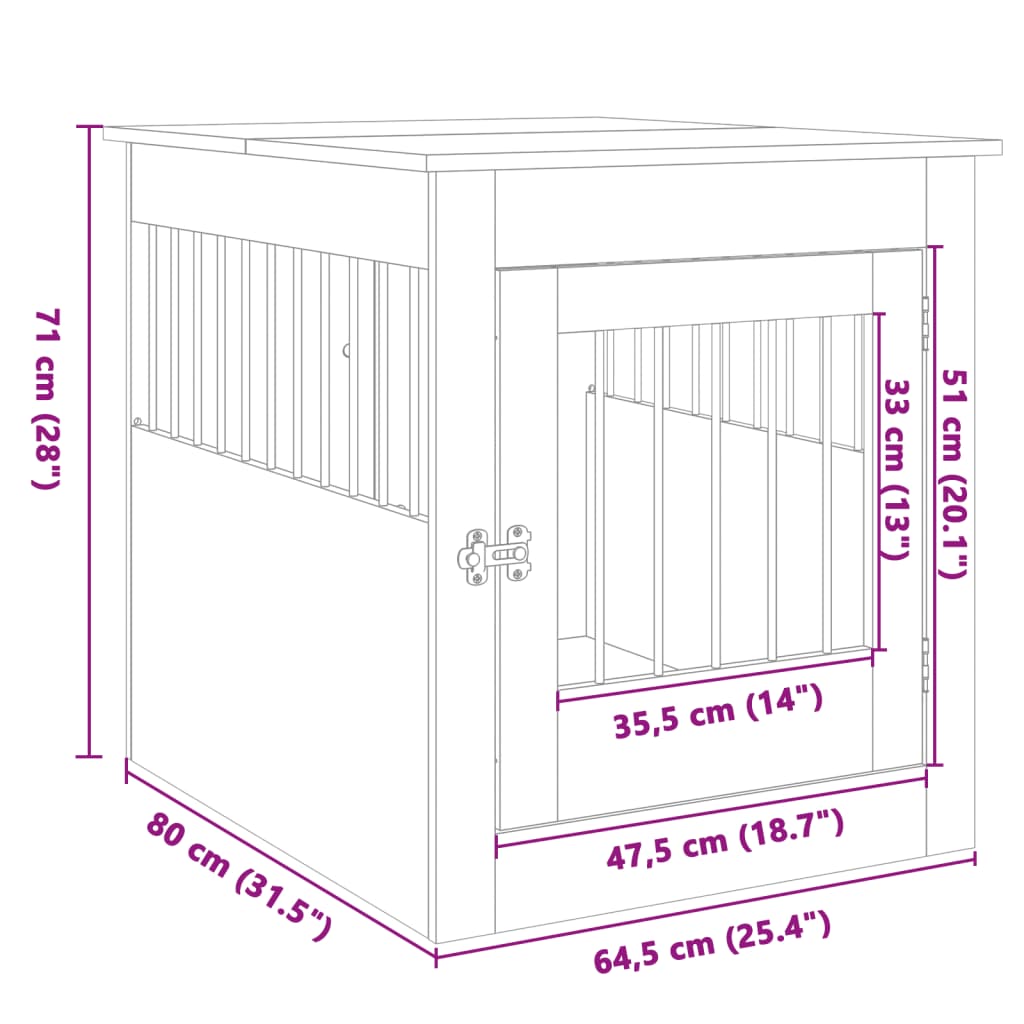 vidaXL Dog Crate Furniture Sonoma Oak 64.5x80x71 cm Engineered Wood